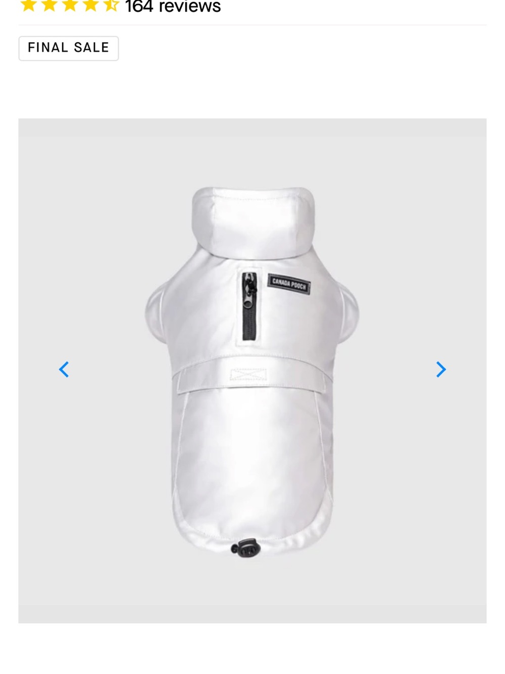 RuffWear White Reflective Dog Jacket with Black Zip Detail